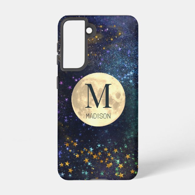 Celestial Space Gold Stars & Moon Monogram Samsung Galaxy S21 Case (Back)