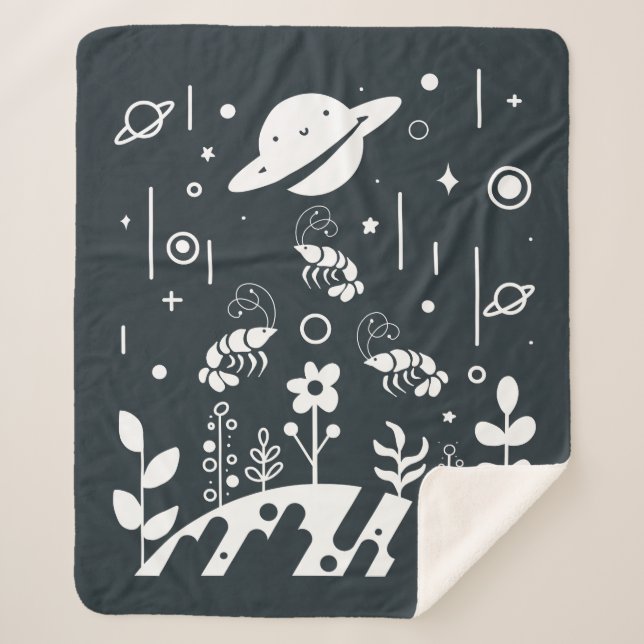 Celestial Space Shrimp & Planets Sherpa Blanket (Front)