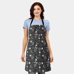 celestial space sun moon galaxy planet beige apron