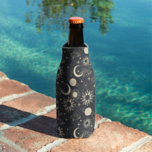 celestial space sun moon galaxy planet beige bottle cooler