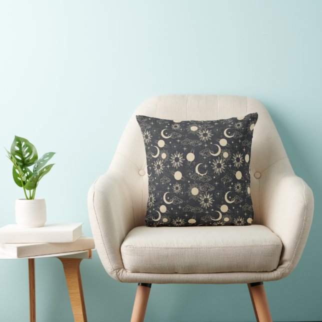 celestial space sun moon galaxy planet beige cushion (Chair)