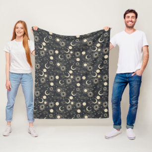 celestial space sun moon galaxy planet beige fleece blanket