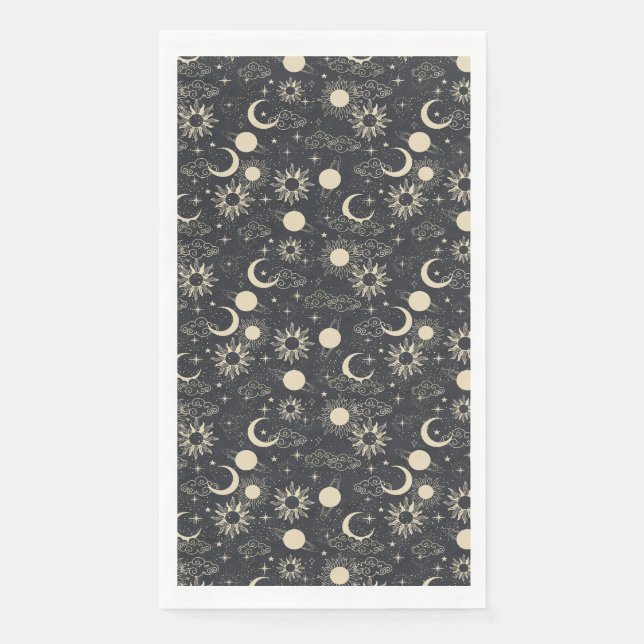 celestial space sun moon galaxy planet beige napkin (Front)