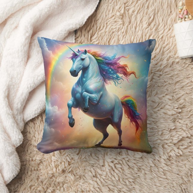 Celestial Spectrum: The Rainbow Unicorn's Arc Cushion (Blanket)