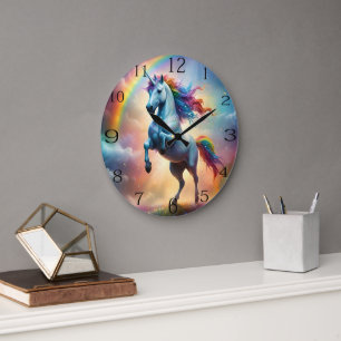 Celestial Spectrum: The Rainbow Unicorn's Arc Large Clock