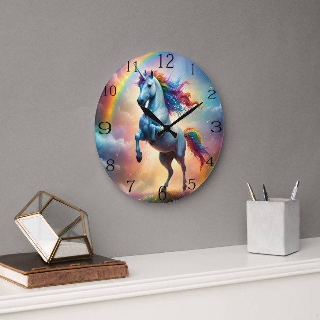 Celestial Spectrum: The Rainbow Unicorn's Arc Large Clock (Office)