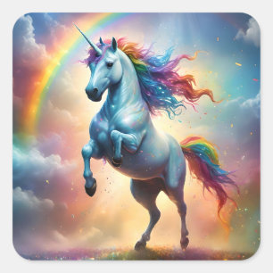 Celestial Spectrum: The Rainbow Unicorn's Arc Square Sticker