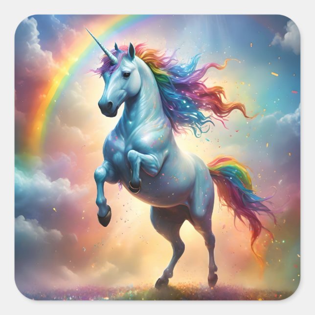 Celestial Spectrum: The Rainbow Unicorn's Arc Square Sticker (Front)
