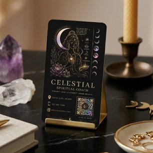 Celestial Spiritual Coach Luxury Black Gold QR  Business Card