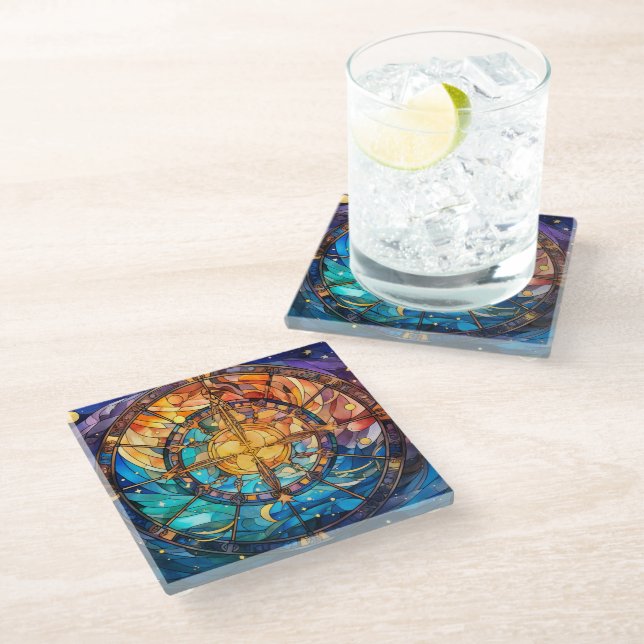Celestial Stained Glass Art Glass Coaster (Angled)