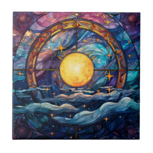 Celestial Stained Glass Ceramic Tile