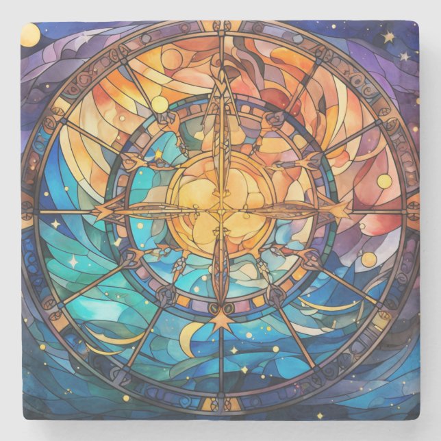 Celestial Stained Glass Stone Coaster (Front)