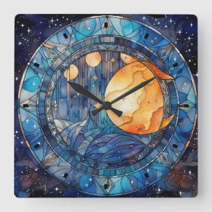 Celestial Stained Glass Wall Clock