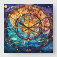 Celestial Stained Glass Wall Clock