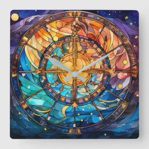 Celestial Stained Glass Wall Clock
