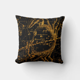 Celestial Star Map Astrological Gold Cancer Crab Cushion