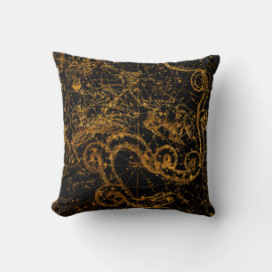 Celestial Star Map Astrological Gold Draco Dragon Cushion