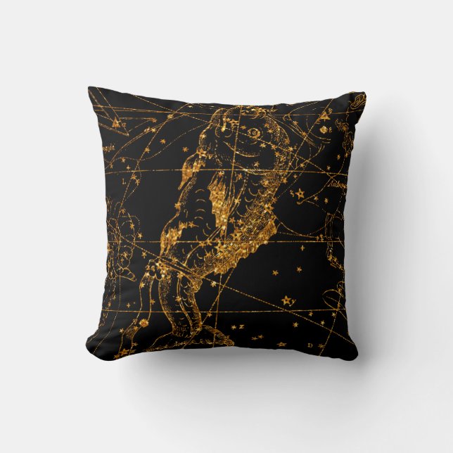 Celestial Star Map Astrological Gold Pisces Fish Cushion (Front)