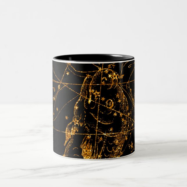 Celestial Star Map Astrological Gold Pisces Fish Two-Tone Coffee Mug (Center)