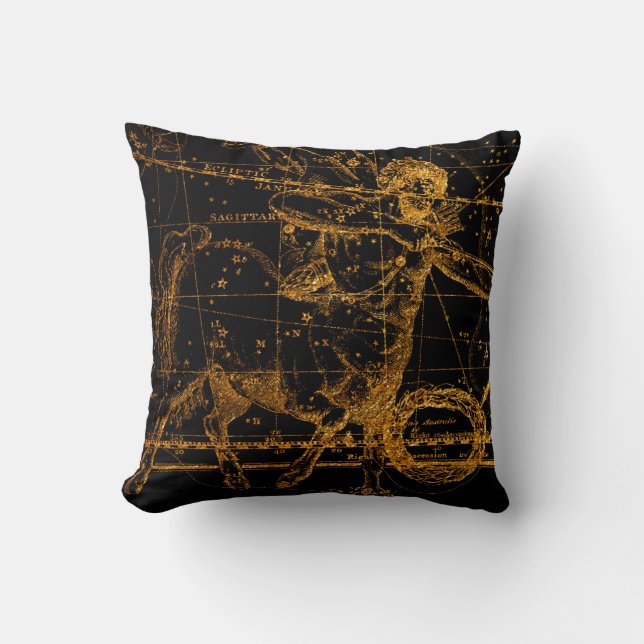 Celestial Star Map Astrological Gold Sagittarius Cushion (Front)