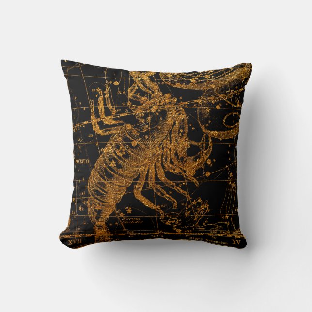 Celestial Star Map Astrological Sign Gold Scorpio Cushion (Front)
