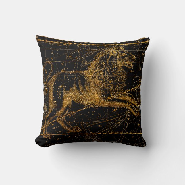 Celestial Star Map Astrological Sign LEO Lion Gold Cushion (Front)