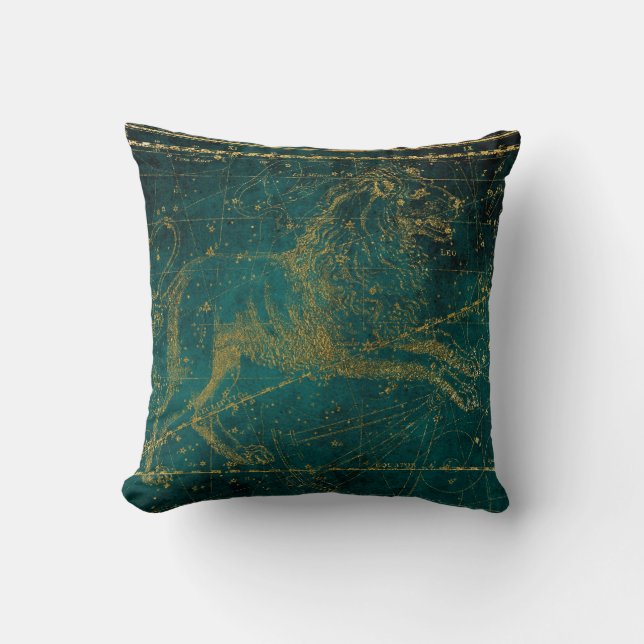 Celestial Star Map Astrological Sign LEO Lion Gold Cushion (Front)
