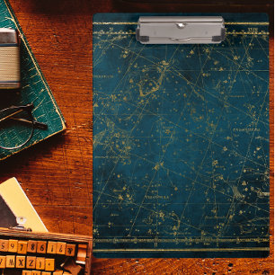 Celestial star map constellation blue gold galaxy clipboard