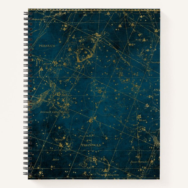 Celestial star map constellation blue gold galaxy notebook (Front)