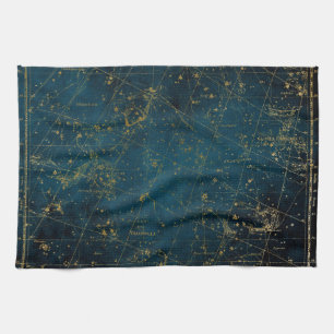 Celestial star map constellation blue gold galaxy tea towel