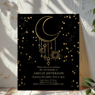 Celestial Star Moon Budget Birthday Invitation