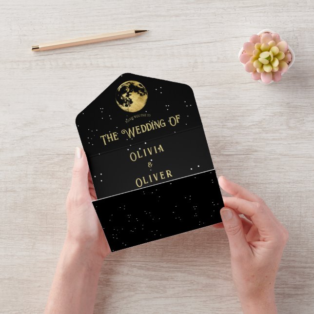 Celestial star moon QR code wedding All In One Invitation (Video)