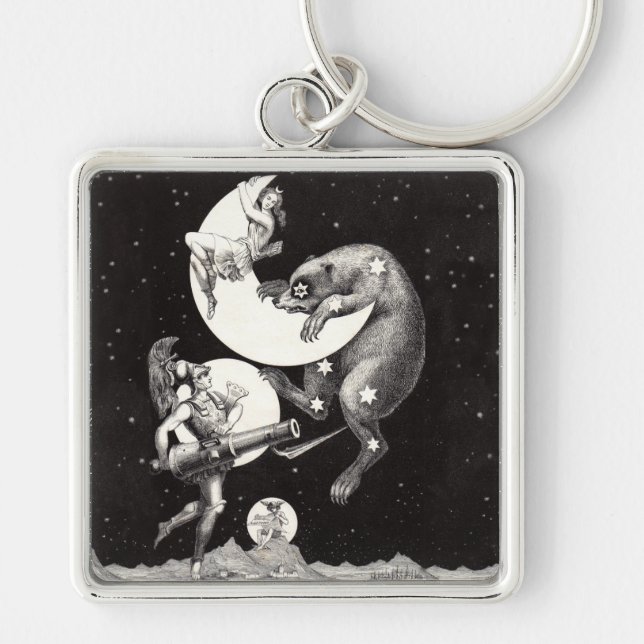 Celestial Star Sky Moon Illustration Artwork Key Ring (Front)