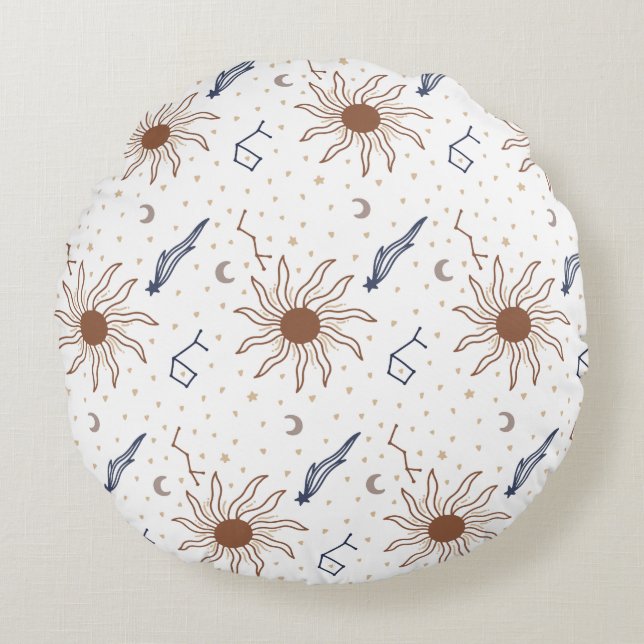 Celestial Star, Sun and Moon Round Cushion (Front)
