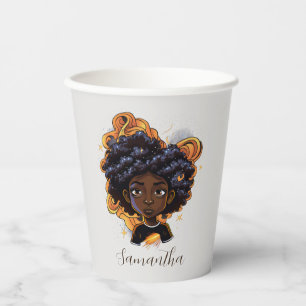 Celestial Starry Afro Woman Paper Cups