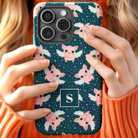 Celestial Starry Flying Pigs Monogrammed