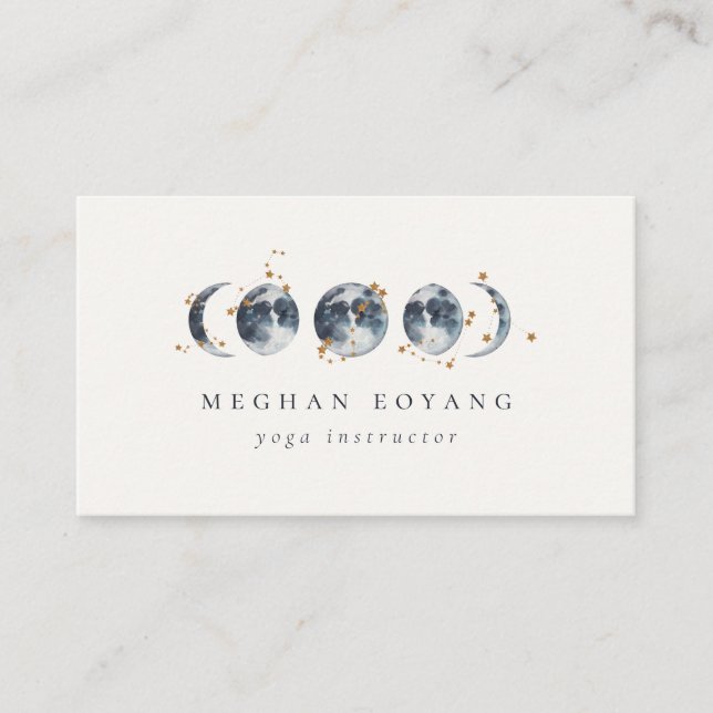 Celestial Starry Moon Phase | Navy Blue Business C Card (Front)