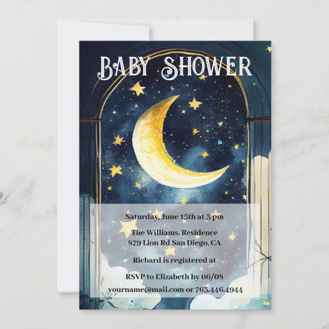 Celestial Starry Night and Moon Baby Shower      Invitation (Front)