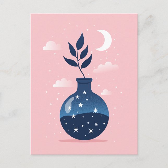 Celestial Starry Night Blossom Holiday Postcard (Front)