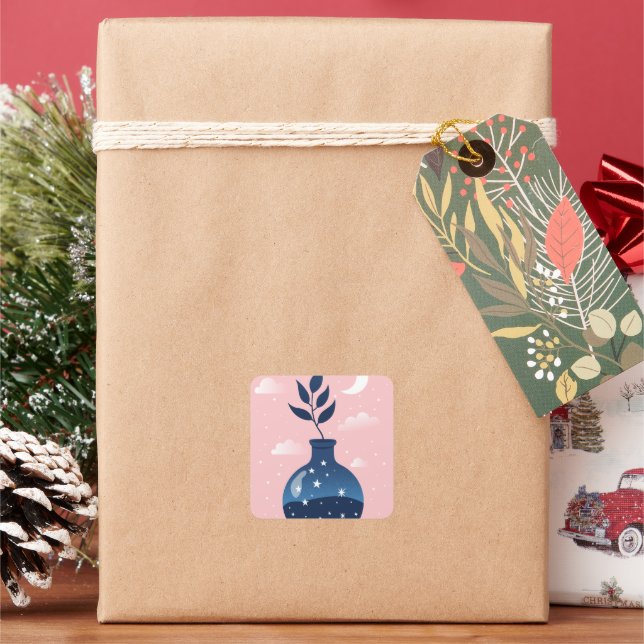 Celestial Starry Night Blossom Square Sticker (Holiday)