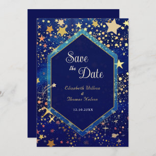Celestial starry night blue wedding save the date