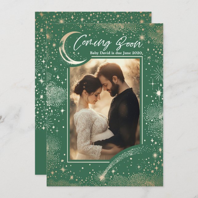 Celestial Starry Night Coming Soon Photo Pregnancy Announcement (Front/Back)