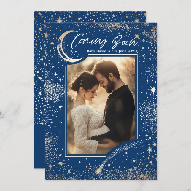 Celestial Starry Night Coming Soon Photo Pregnancy Announcement (Front/Back)