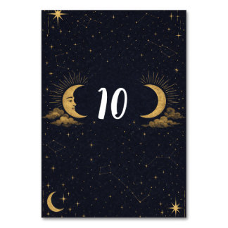 Celestial Starry Night Gold Moon Table Number