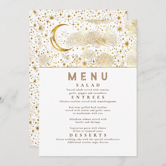 Celestial Starry Night Moon Wedding Menu Invitation (Front/Back)