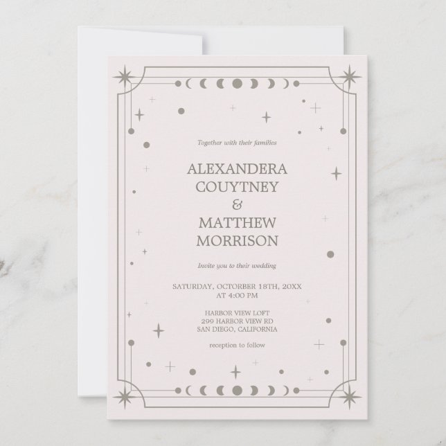 Celestial  Starry Night  Photo Wedding Invitation (Front)
