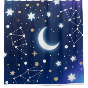 Celestial Starry Night Sky Moon & Co Shower Curtain