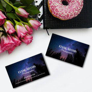 Celestial Starry Night Sky Trees Forest Business Card