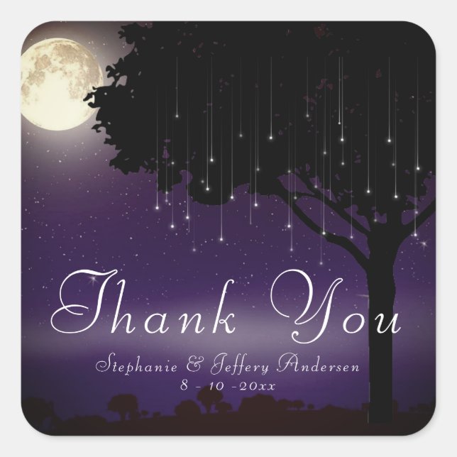 Celestial Starry Night String Lights Thank You Square Sticker (Front)