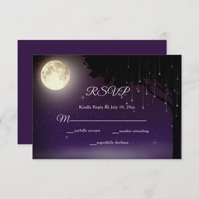 Celestial Starry Night String Lights Wedding RSVP Card (Front/Back)